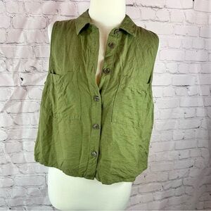 LOFT Sleeveless Button-Down Shirt linen blend womens L summer layering casual